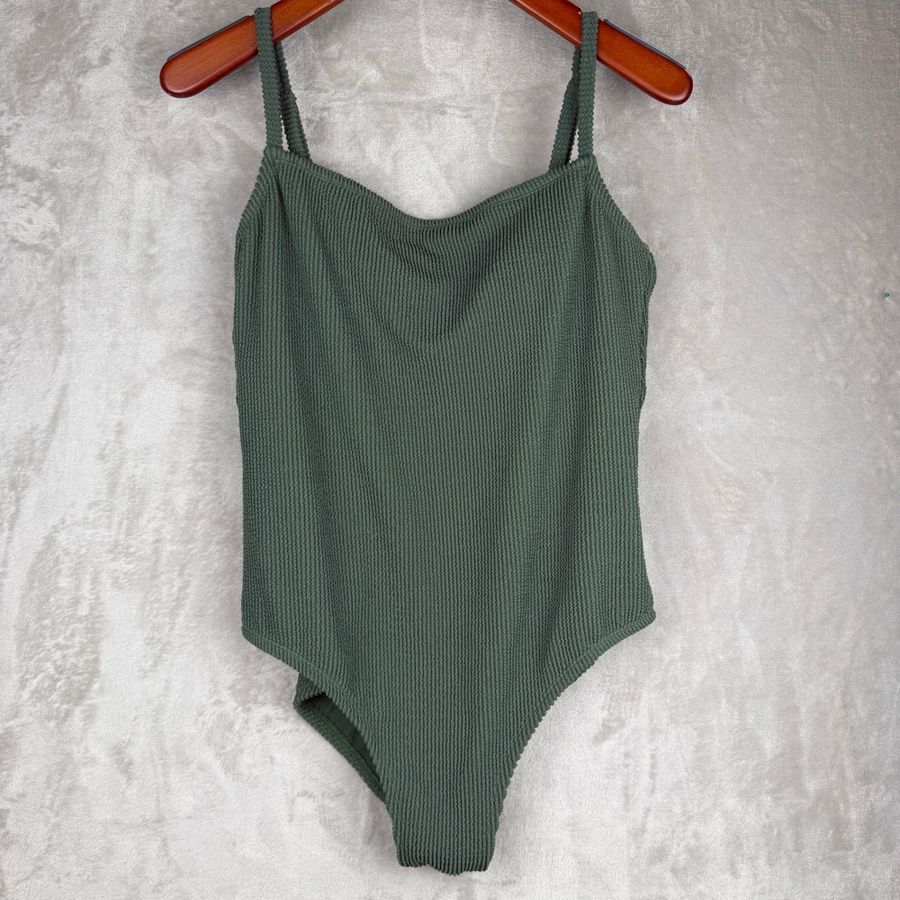 Kona Sol Womens XL Olive Green Smocked Waffle One Piece Swimsuit Open Back XL - Picture 6 of 6
